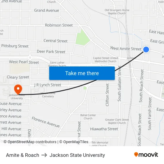 Amite & Roach to Jackson State University map