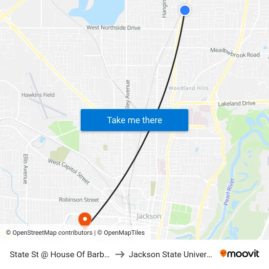 State St @ House Of Barbers to Jackson State University map