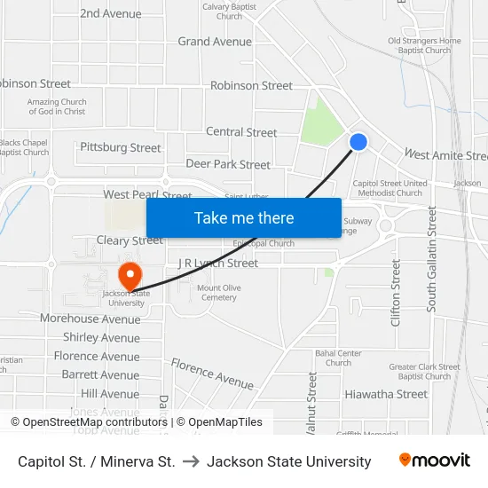 Capitol St. / Minerva St. to Jackson State University map