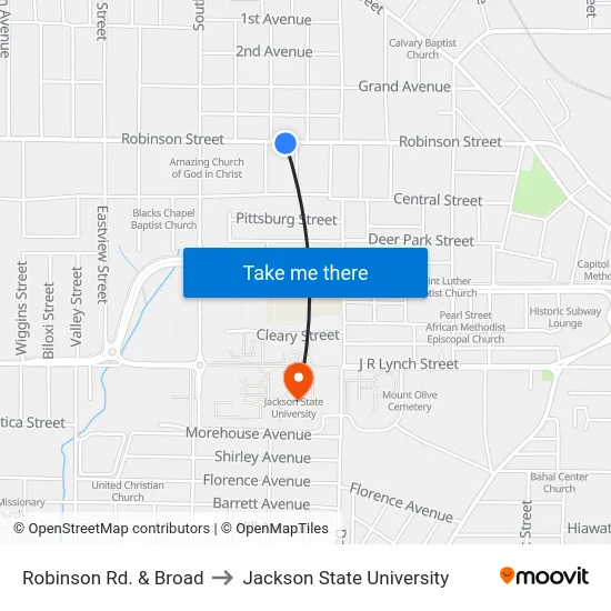 Robinson Rd. & Broad to Jackson State University map
