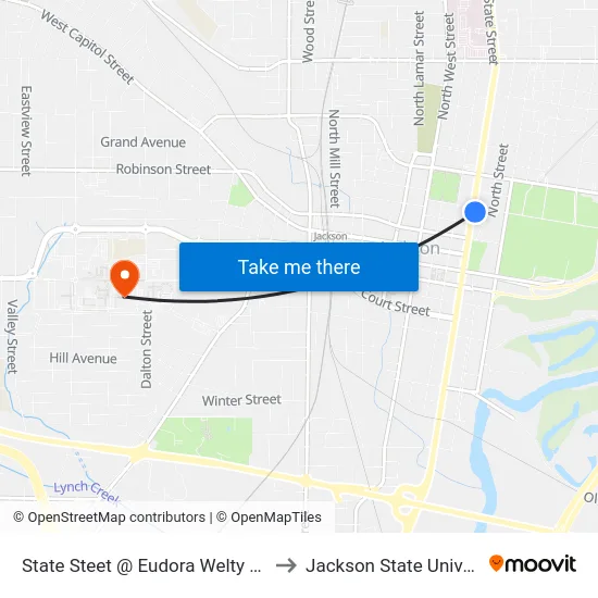 State Steet @ Eudora Welty Library to Jackson State University map