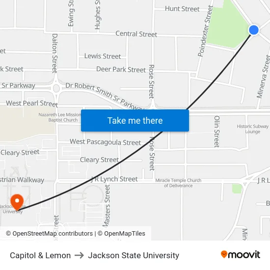 Capitol & Lemon to Jackson State University map