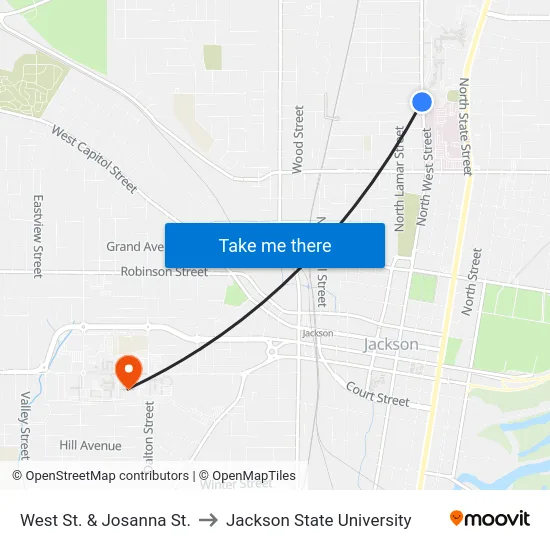 West St. & Josanna St. to Jackson State University map
