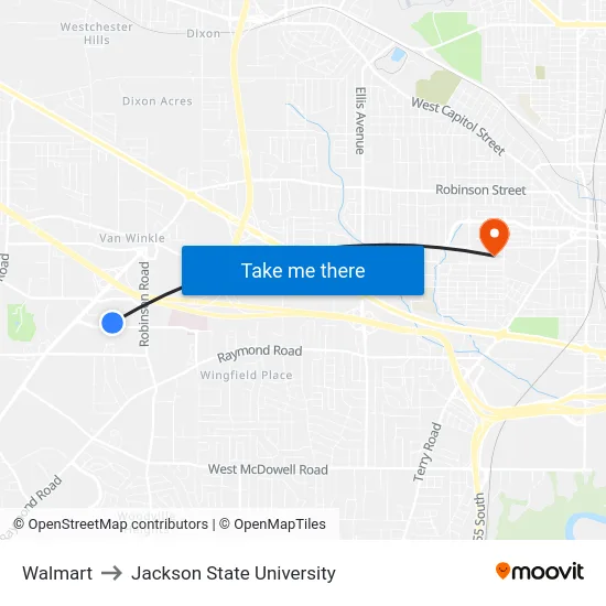 Walmart to Jackson State University map