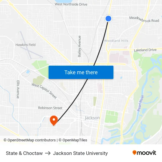 State & Choctaw to Jackson State University map