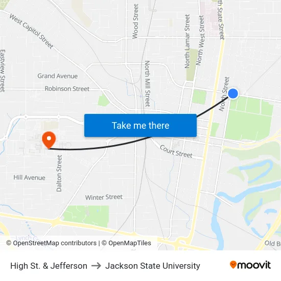 High St. & Jefferson to Jackson State University map