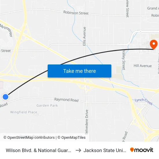 Wilson Blvd. & National Guard Armory to Jackson State University map