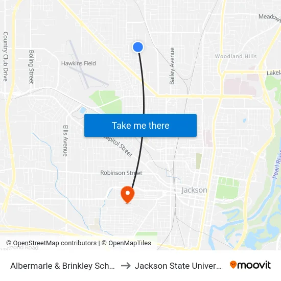 Albermarle & Brinkley School to Jackson State University map