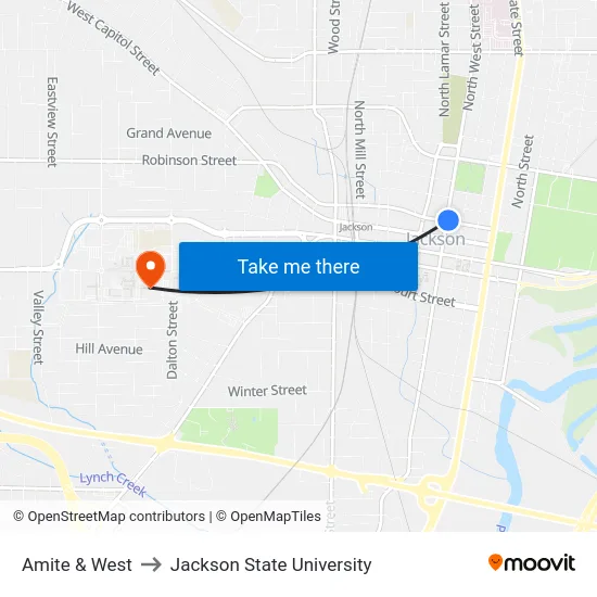 Amite & West to Jackson State University map