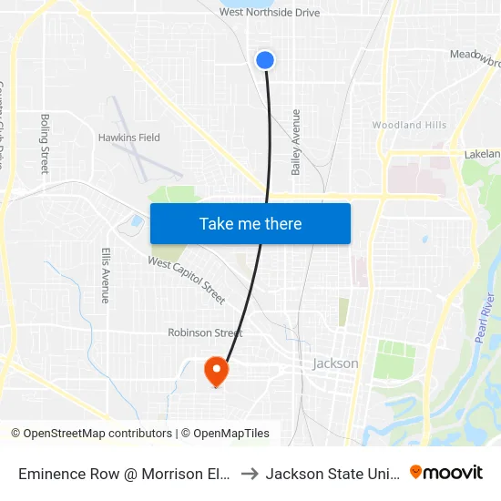 Eminence Row @ Morrison Elementary to Jackson State University map