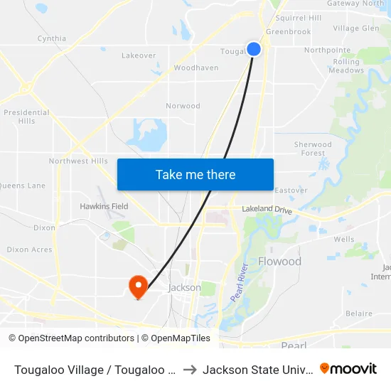 Tougaloo Village / Tougaloo College to Jackson State University map