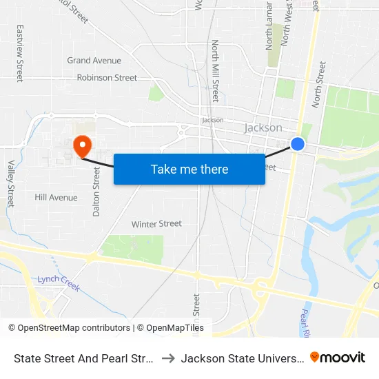 State Street And Pearl Street to Jackson State University map