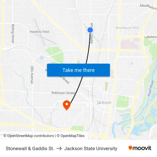 Stonewall & Gaddis St. to Jackson State University map