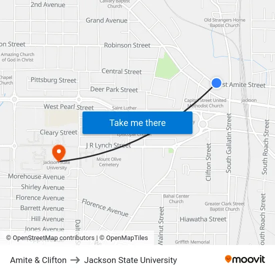 Amite & Clifton to Jackson State University map