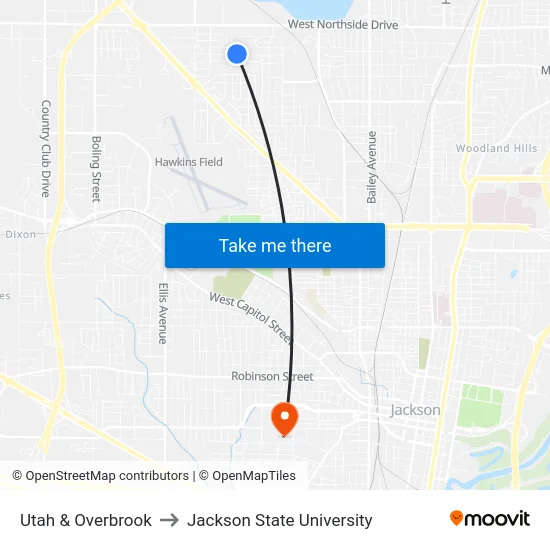 Utah & Overbrook to Jackson State University map
