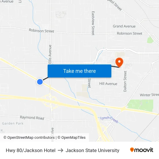 Hwy 80/Jackson Hotel to Jackson State University map