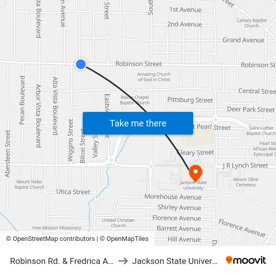 Robinson Rd. & Fredrica Ave. to Jackson State University map