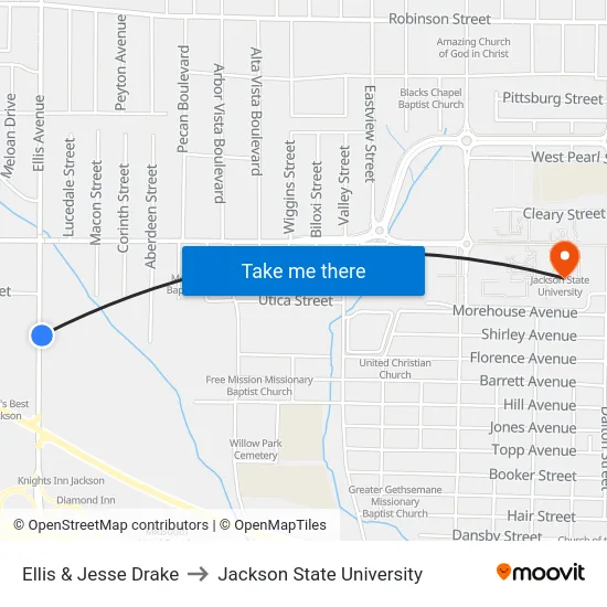 Ellis & Jesse Drake to Jackson State University map