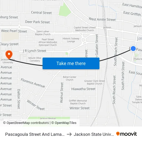 Pascagoula Street And Lamar Street to Jackson State University map