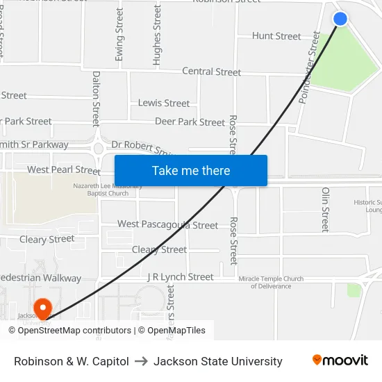 Robinson & W. Capitol to Jackson State University map