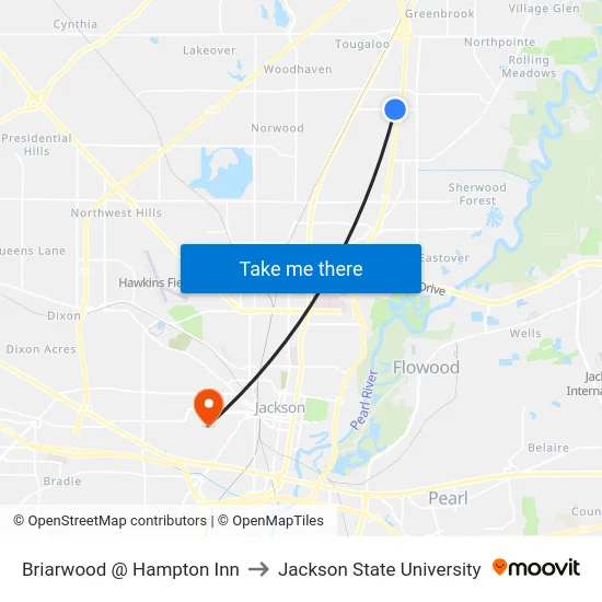 Briarwood @ Hampton Inn to Jackson State University map