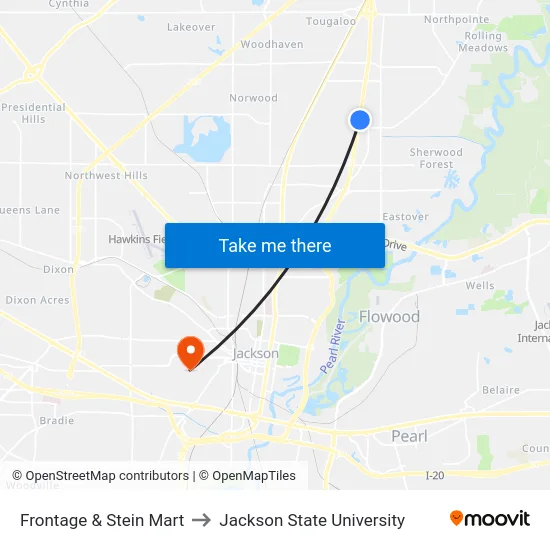 Frontage & Stein Mart to Jackson State University map