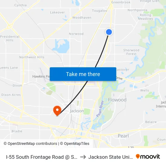I-55 South Frontage Road @ Save-A-Lot to Jackson State University map