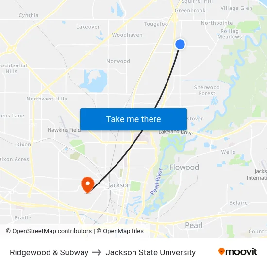 Ridgewood & Subway to Jackson State University map