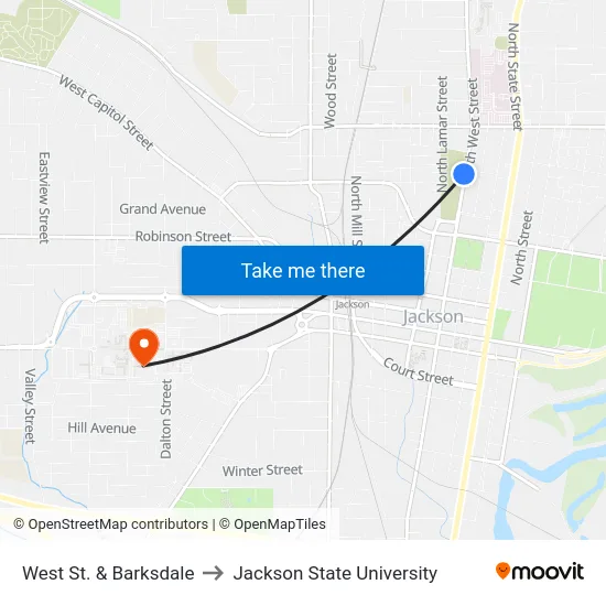 West St. & Barksdale to Jackson State University map