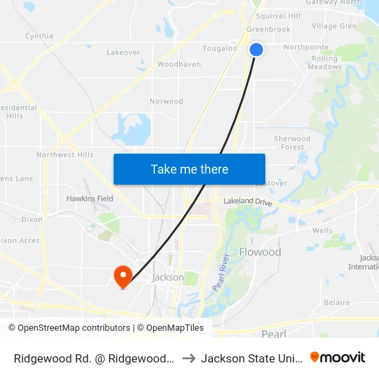 Ridgewood Rd. @ Ridgewood Court Dr. to Jackson State University map