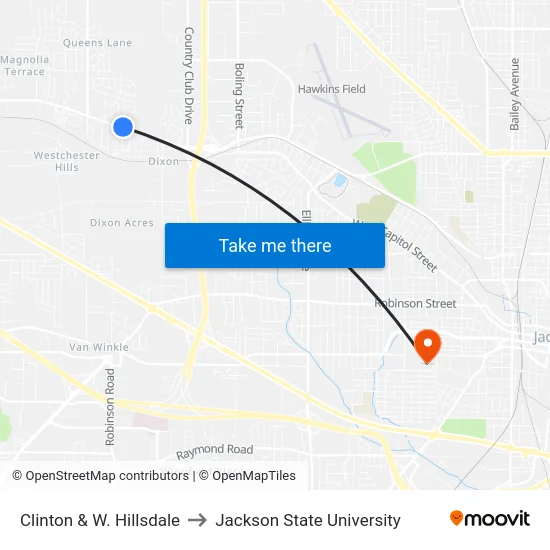Clinton & W. Hillsdale to Jackson State University map