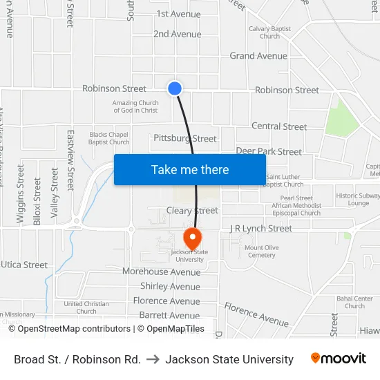 Broad St. / Robinson Rd. to Jackson State University map