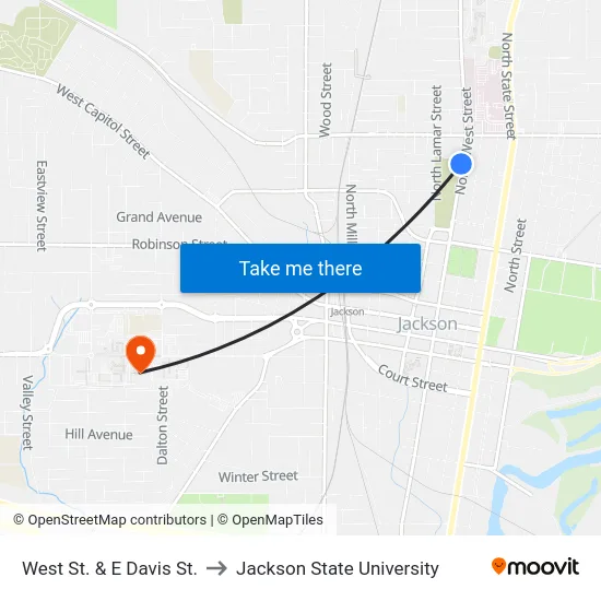 West St. & E Davis St. to Jackson State University map