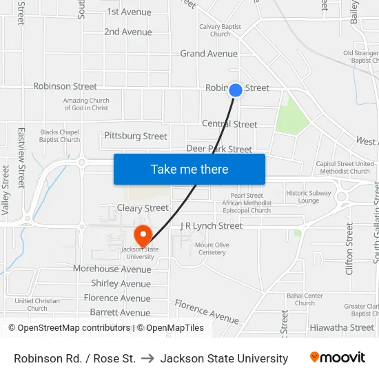 Robinson Rd. / Rose St. to Jackson State University map