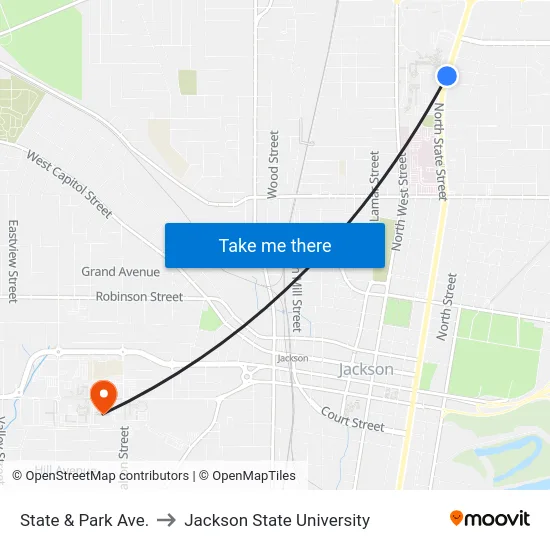 State & Park Ave. to Jackson State University map