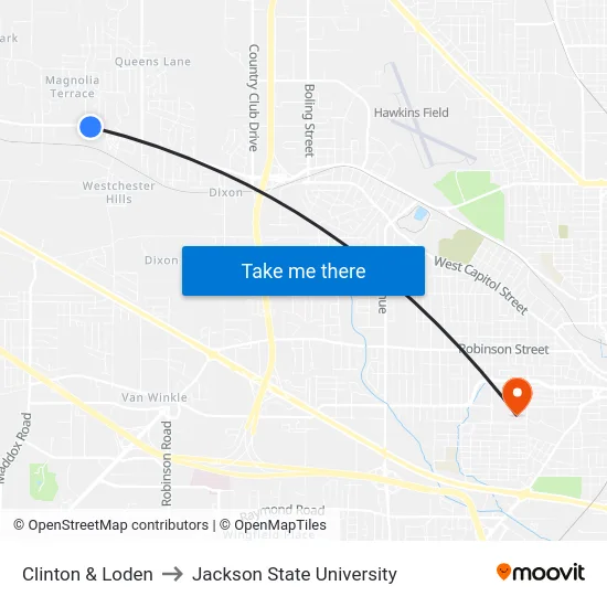 Clinton & Loden to Jackson State University map