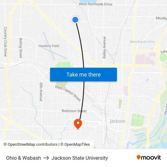Ohio & Wabash to Jackson State University map