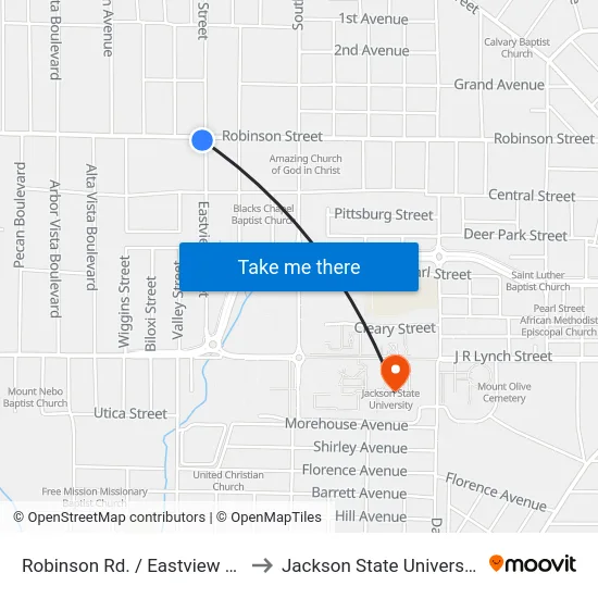 Robinson Rd. / Eastview St. to Jackson State University map