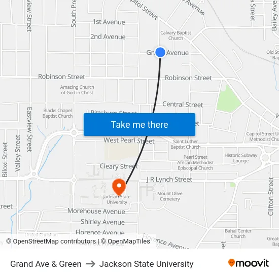 Grand Ave & Green to Jackson State University map