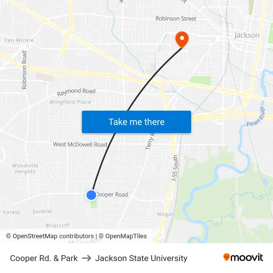 Cooper Rd. & Park to Jackson State University map