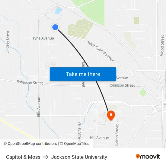 Capitol & Moss to Jackson State University map