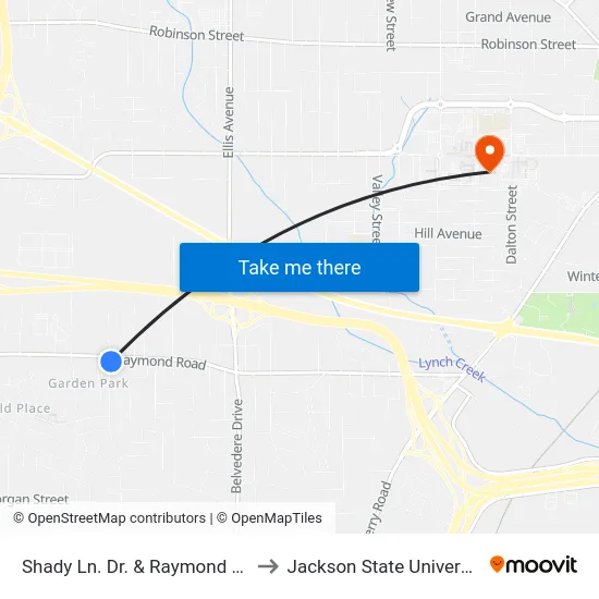Shady Ln. Dr. & Raymond Rd. to Jackson State University map
