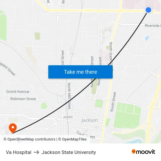 Va Hospital to Jackson State University map