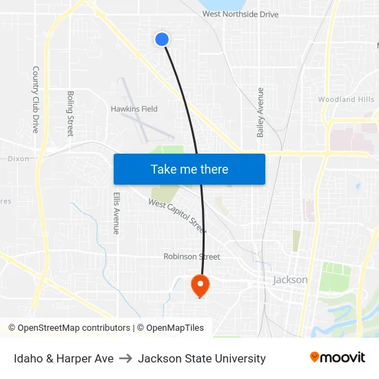 Idaho & Harper Ave to Jackson State University map