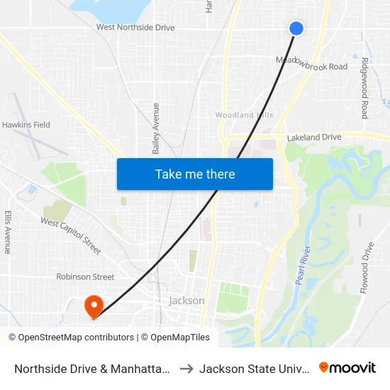 Northside Drive & Manhattan Road to Jackson State University map
