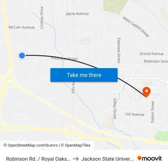 Robinson Rd. / Royal Oaks Dr. to Jackson State University map