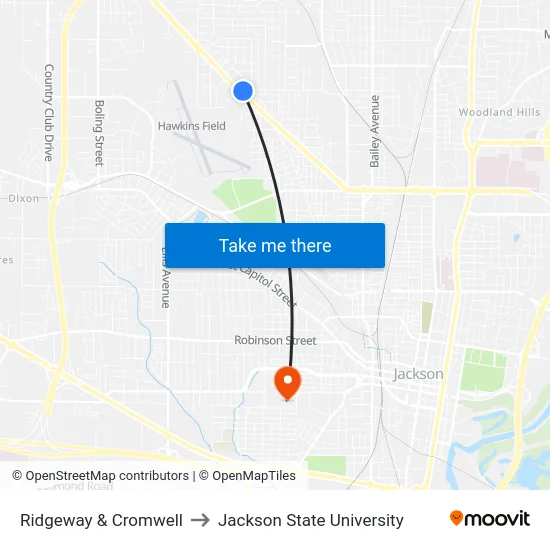 Ridgeway & Cromwell to Jackson State University map