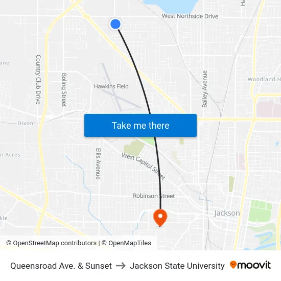 Queensroad Ave. & Sunset to Jackson State University map