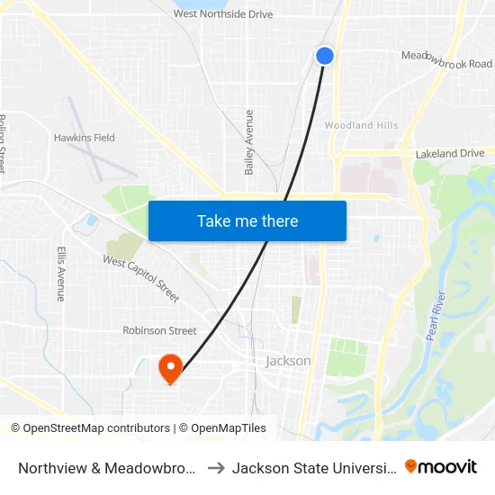Northview & Meadowbrook to Jackson State University map