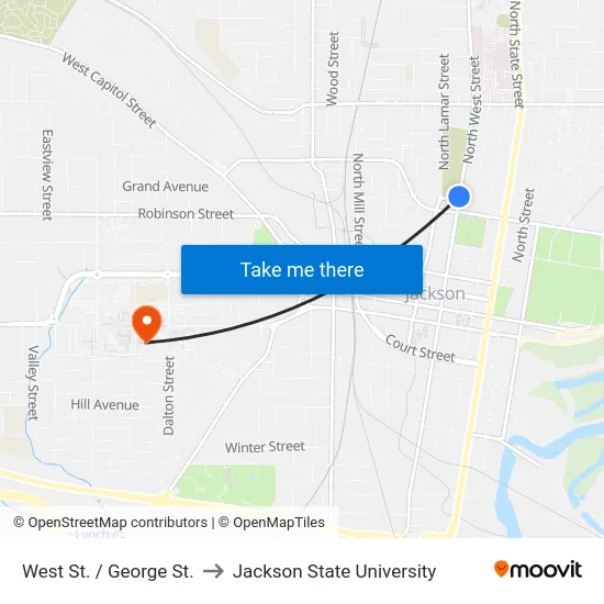 West St. / George St. to Jackson State University map